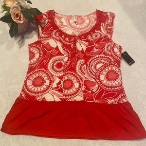 NWT Adorable Sherry Taylor Red & White Top With Lace Size L